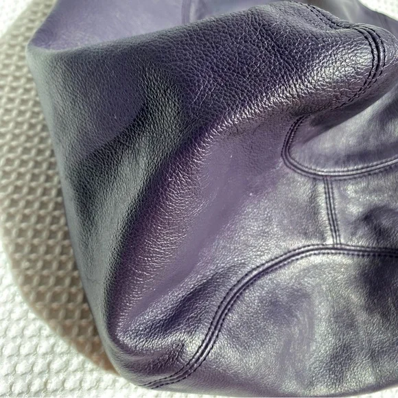 Halston Heritage Leather Tote XL oversized Bag eggplant purple slouchy hobo - Picture 9 of 12